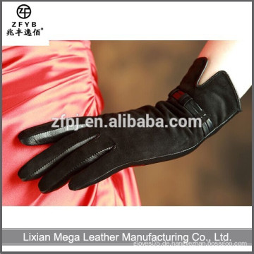 China Großhandelsqualitätsfrauen-Schaf-Veloursleder-Lederhandschuhe